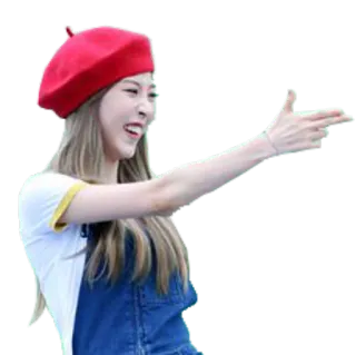 🔫 efd7d425 ผู้หญิง, หมวกเบเร่ต์, ชี้, ปืนนิ้ว, ยิ้ม, คน telegram sticker