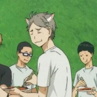 🥴 ed92c44a Sugawara Koushi Haikyuu!! anime, Sugawara, orelhas de gato, Haikyuu, comendo, almoço telegram sticker