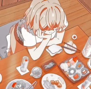 💗 5170e713 애니메이션, 음식, 테이블, 여자, 저녁, 레스토랑 telegram sticker