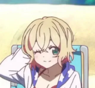 💗 708f3f46 애니메이션 여자, 해변, 윙크, 금발 머리, 귀여운 telegram sticker