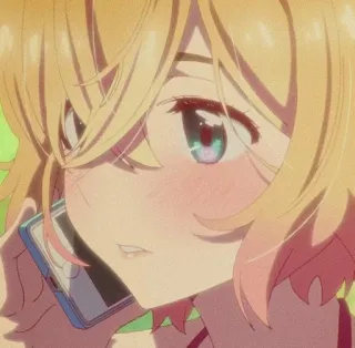 💗 ab401d24 애니메이션 여자, 금발 머리, 전화, 웃는, 귀여운, 애니메이션 telegram sticker