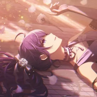 🔮 63d300e3 애니메이션, 소녀, 누워있는, 보라색 머리, 일러스트, 만화 telegram sticker