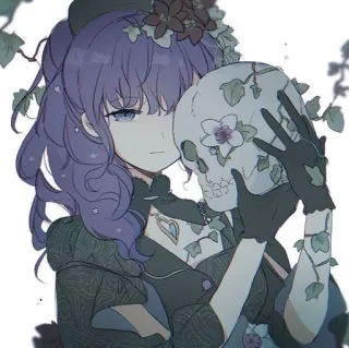 🔮 97c84fa4 애니메이션, 소녀, 해골, 꽃, 고스, 일러스트 telegram sticker