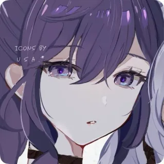 🔮 9bb6ba96 ICONS BY USA * 아이콘, 애니메이션, 소녀, 보라색 머리, 만화 telegram sticker