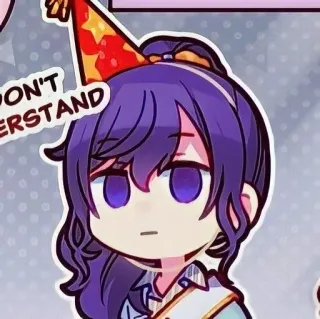 🔮 a79dec56 DON'T UNDERSTAND 애니메이션, 만화, 소녀, 파티 모자, 혼란스러운 telegram sticker