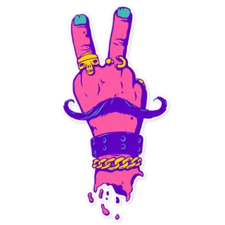 ✌️ 117921d6 Friedenszeichen, Hand, Schnurrbart, Ring, Aufkleber, Cartoon, Schmuck, Cool telegram sticker