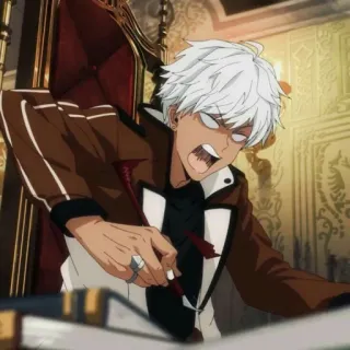 🤬 af1daa05 Mammon Obey Me! Anime, Dämon, Wütend, Frustriert, Weißes Haar, Otome Game telegram sticker