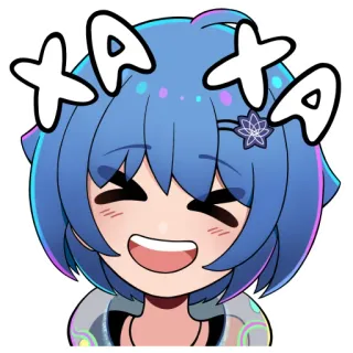 😂 d34077c1 XAXAXA Anime, Carino, Felice, Cartone animato, Kawaii, Capelli blu, Ridente telegram sticker