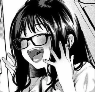 😅 1d4cd0ce Anime, Chica, Gafas, Colmillo, Sonrisa, Manga telegram sticker