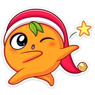 😉 62ca55dd 橙色, 水果, 可爱, 卡哇伊, 眨眼, 帽子, 星星, 卡通 telegram sticker