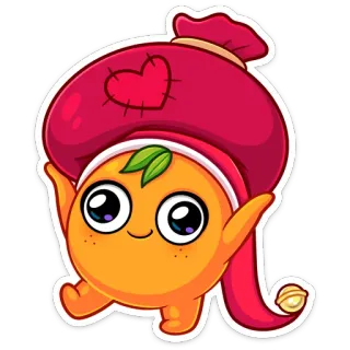 🎁 7c6af8e6 橙色, 水果, 卡通, 角色, 可爱, 袋子, 心 telegram sticker