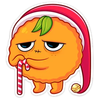 👴 f09b6c07 圣诞节, 卡通, 橙色, 拐杖糖, 节日, 庆祝, 喜庆, 角色 telegram sticker