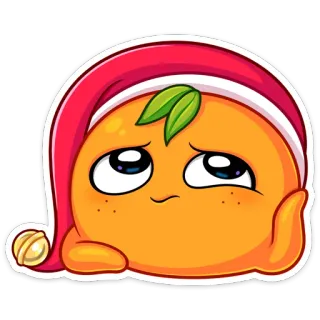 ☹️ 47879d7e orange, fruit, cute, kawaii, sleepy, sleep cap, cartoon telegram sticker