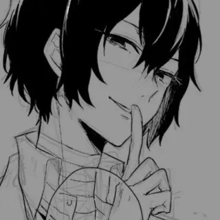 🩹 9c7943d7 anime, man, drawing, black and white, character, finger to lips telegram sticker