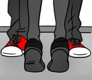 💏 7b37e121 shoes, legs, red shoes, black socks, grey pants telegram sticker
