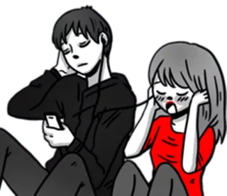 🎧 9d32855c couple, music, cartoon, love, headphones telegram sticker