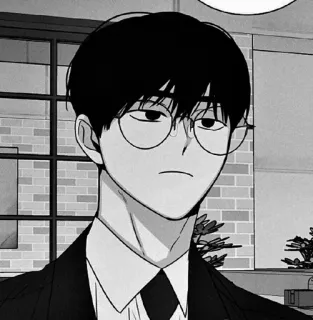 🖤 4dbb699b Манхва, Мужчина, Очки, Черно-белое, Портрет, Серьезный telegram sticker