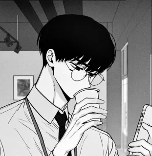 🖤 d053ea56 Аниме, Мужчина, Очки, Кофе, Бизнес, Галстук, Телефон telegram sticker