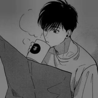 🖤 ed58234e Аниме, Манга, Парень, Кофе, Чтение, Иллюстрация telegram sticker