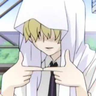 🧊 ba7f984e 애니메이션, 캐릭터, 금발, 후드티, 손가락 총 telegram sticker