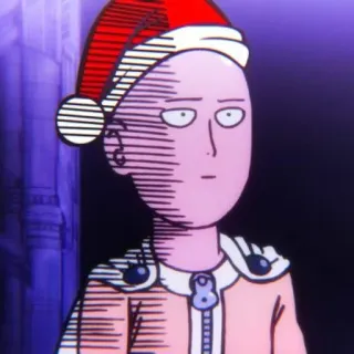 🧊 d0aa01e7 Saitama One-Punch Man 사이타마, 원펀맨, 애니메이션, 캐릭터, 크리스마스, 산타 모자 telegram sticker