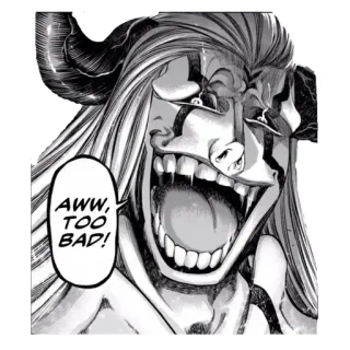 🤣 90317a3c AWW, TOO BAD! Anime, Mangá, Expressão, Deboche, Vilão, Chifres telegram sticker