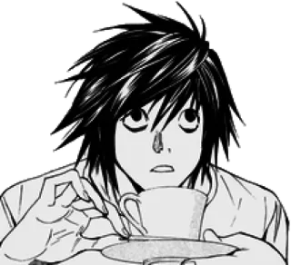 💛 0a732b0c L Lawliet Death Note anime, detective, manga, L, tea whatsapp sticker