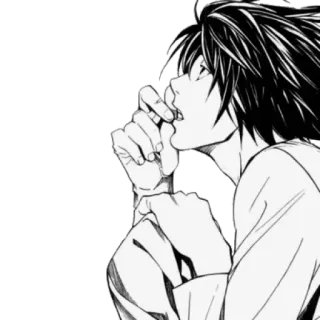 💛 59ec9504 L Lawliet Death Note manga, anime, detective, thinking, L whatsapp sticker