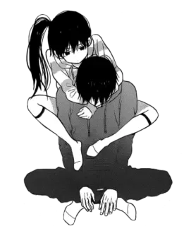 💛 9a7ade33 anime, manga, child, hug, black and white, friendship whatsapp sticker