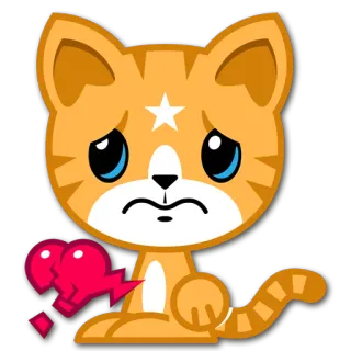 💔 2a88210d 고양이, 상처받은 마음, 슬픈, 만화, 스티커, 주황색 telegram sticker