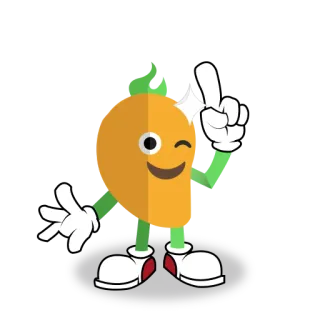 🙂 9be3ae22 mango, cartoon, fruit, character, winking, pointing telegram sticker