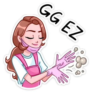👏 03f54d57 GG EZ 女孩, 口罩, 手套, 卡通, 游戏, 游戏 telegram sticker