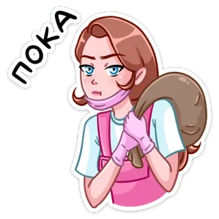 😄 462adfec ПОКА 卡通, 女孩, 告别, 再见, 粉色, 插画 telegram sticker