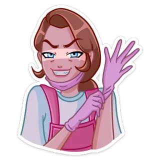 😈 6e2534e3 女人, 卡通, 手套, 粉色, 护士, 邪恶 telegram sticker