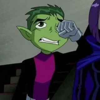 🐍 c2c9be2c Beast Boy Teen Titans Beast Boy, Teen Titans, Cartoon, Animated, Green Skin, Sad whatsapp sticker