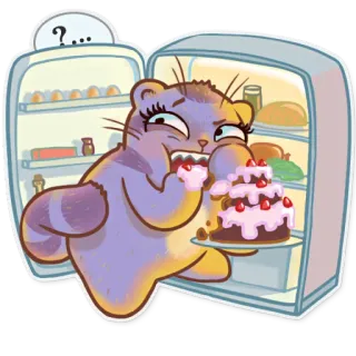 🍰 8b524c75 cat, cake, eating, fridge, food, dessert, sticker whatsapp sticker