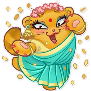🙃 8baa1c50 cat, sari, indian, dress, traditional, cartoon whatsapp sticker