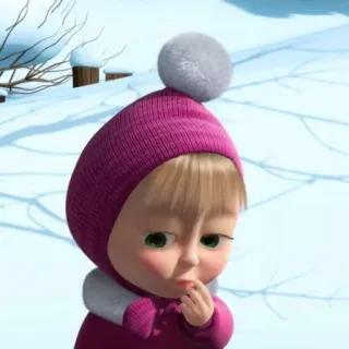 🤔 f8b54349 Masha Masha and the Bear การ์ตูน, เด็กผู้หญิง, ฤดูหนาว, หิมะ, รัสเซีย telegram sticker