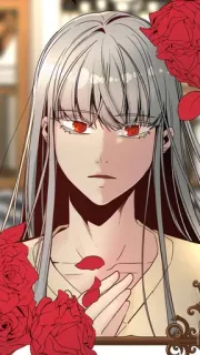 🥀 cef44afc 여자, 장미, 붉은 눈, 긴 머리, 애니메이션, 만화, 꽃잎, 소녀 telegram sticker