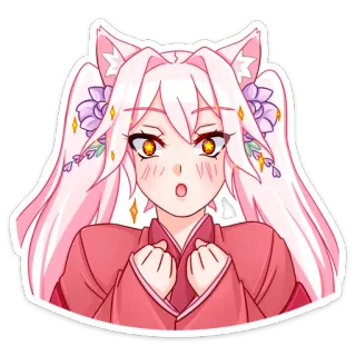 ☺ 8f12d834 Аниме, Девочка, Каваий, Милый, Лиса, Розовые Волосы, Уши telegram sticker