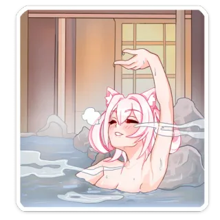 😔 af9110cb Аниме, Ванна, Кавай, Милый, Девушка, Кошкодевочка, Онсэн telegram sticker