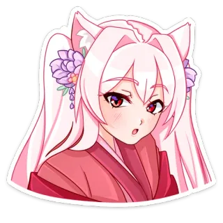 ☺ e66716c0 Аниме, Манга, Девушка, Лиса, Розовые волосы, Кошачьи ушки, Кимоно, Милый telegram sticker