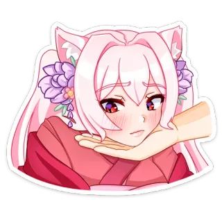 😔 e767185b Аниме, Девушка-кошка, Милый, Цветы, Розовые волосы telegram sticker