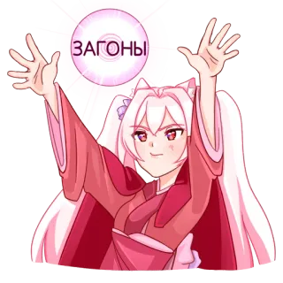 😔 eddd235e ЗАГОНЫ Аниме, Мультфильм, Стикер, Девочка, Розовый, Кошачьи ушки, Русский telegram sticker