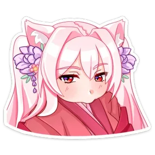 😶‍🌫️ 4fb83c50 애니메이션 소녀, 카와이, 귀여운, 만화, 핑크 머리, 고양이 귀, 디지털 아트, 스티커 telegram sticker