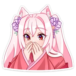 😨 5fddfb5d 애니메이션, 스티커, 여우, 소녀, 핑크, 귀여운, 만화 telegram sticker