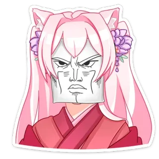 💀 e49eb755 애니메이션, 만화, 고양이 귀, 분홍색 머리, 웃긴 얼굴, 표정, 스티커 telegram sticker