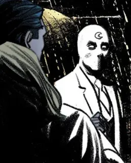 🌙 09727c21 Moon Knight Moon Knight, Marvel, superhero, comic book character, white suit, crescent moon, vigilante telegram sticker