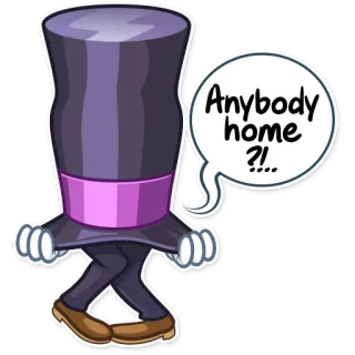 🎩 23a0365c Anybody home?!... kreskówka, cylinder, chodzenie, pytanie, mówienie, naklejka telegram sticker