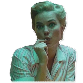 👩‍⚕️ cd61607d Margot Robbie, Pirang, Potret, Ekspresi, Berpikir, Stiker telegram sticker